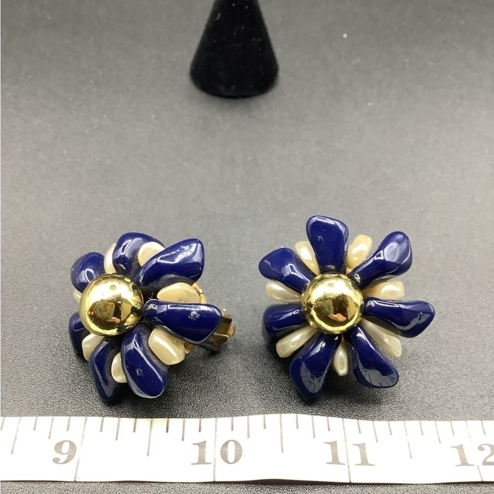 80’S vintage flower clip on earrings - Picture 3 of 3